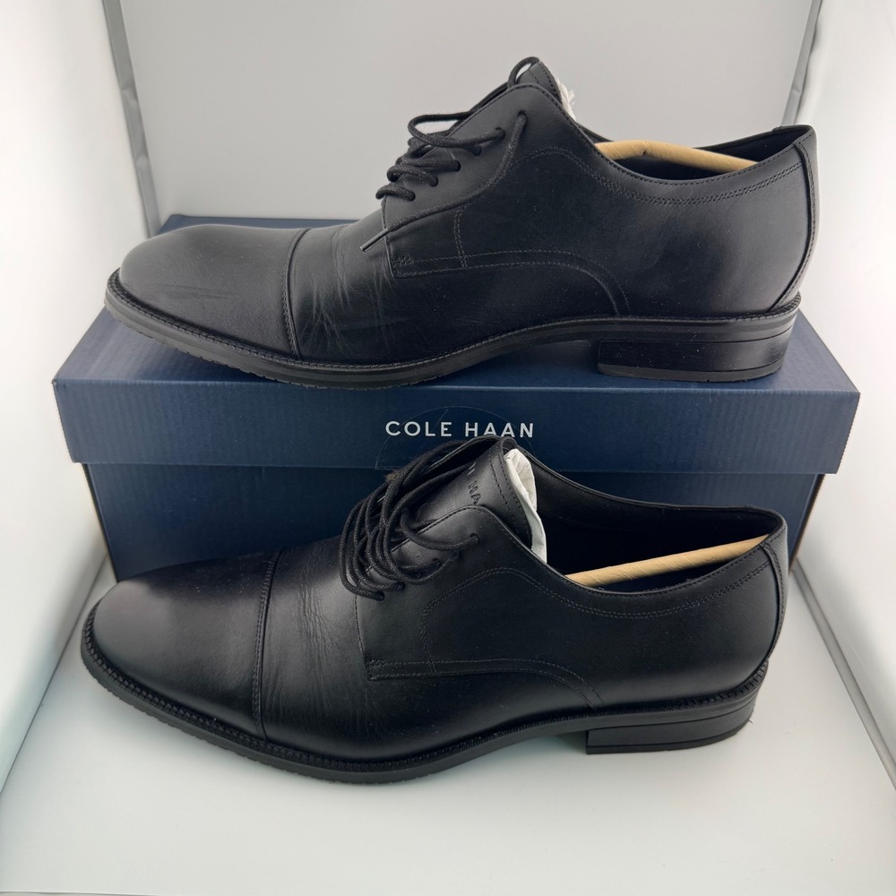 Cole Haan ME Cap Oxford Mens 10 Black Leather Waterproof C34136 Dress Shoes